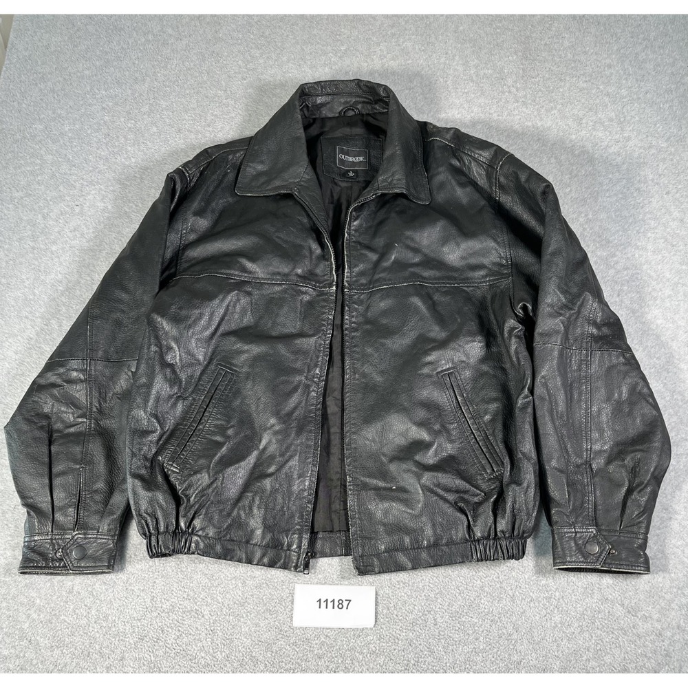 Vintage Biker Jacket Outbrook Mens Large Black Genuine Leather